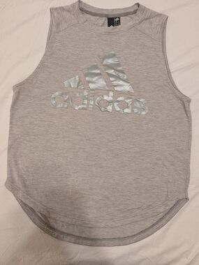 adidas Light Gray Athletic Tank with Silver Logo